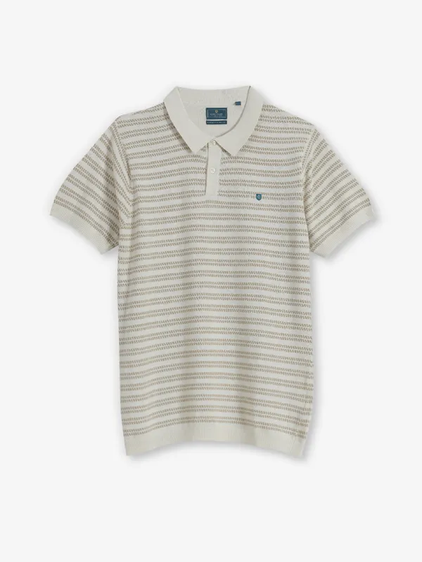 LINEN CLUB cream stripe cotton t-shirt
