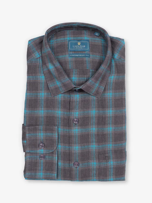 LINEN CLUB light brown checks shirt