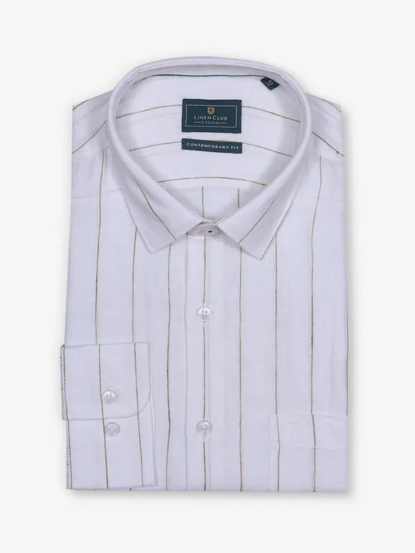 LINEN CLUB linen white striped formal shirt