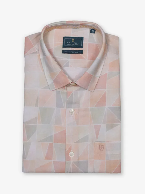 LINEN CLUB peach printed cotton shirt