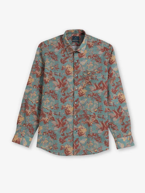 LINEN CLUB printed brown cotton shirt for men