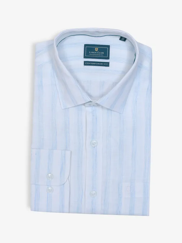 LINEN CLUB sky blue stripe shirt