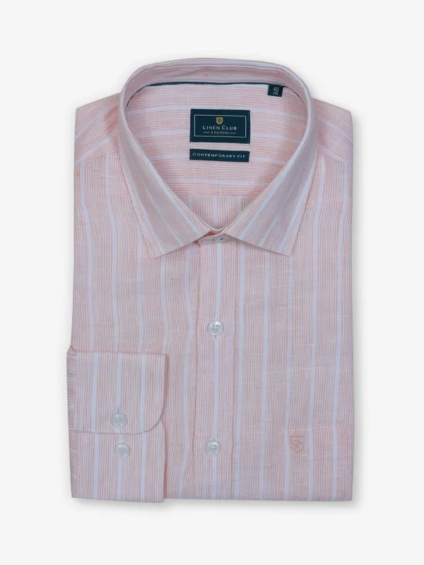 LINEN CLUB stripe peach cotton shirt