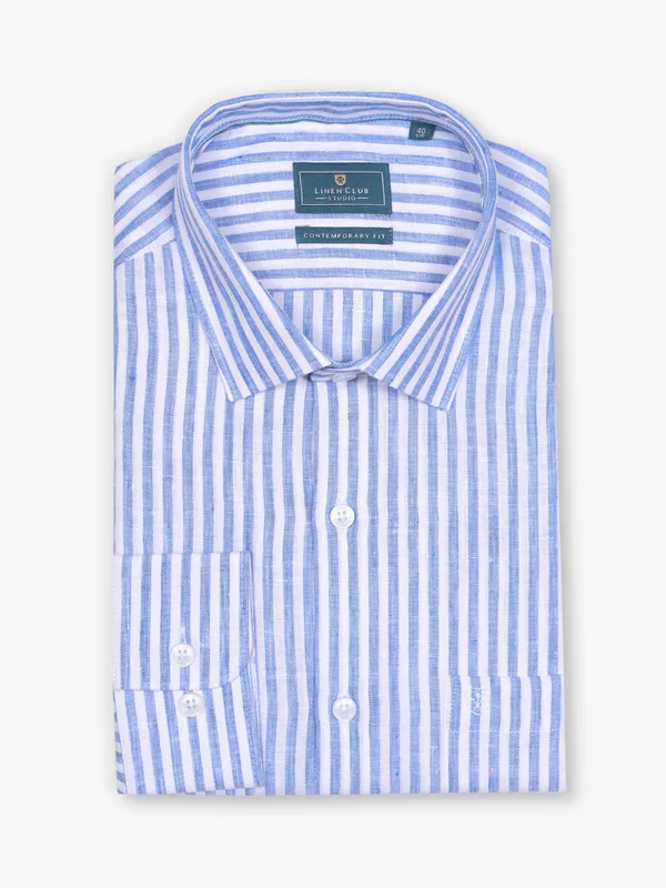 LINEN CLUB white and blue formal linen shirt