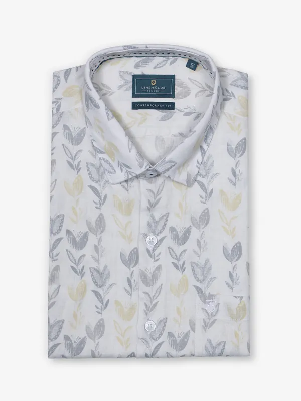 LINEN CLUB white printed cotton shirt for mens wear