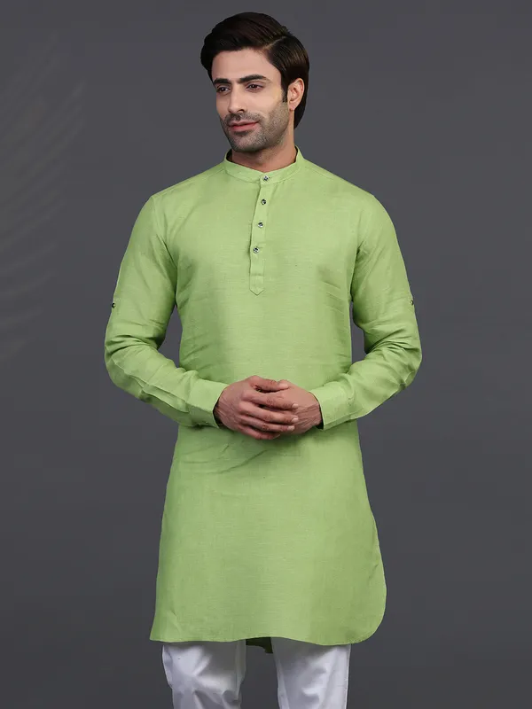 Linen green only kurta for festive