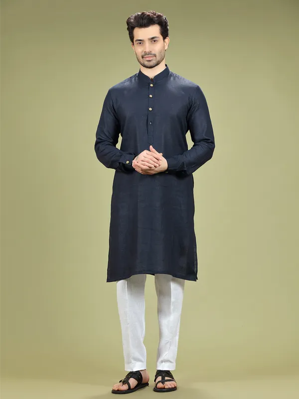 Linen navy festive wear  Men Kurta pajama