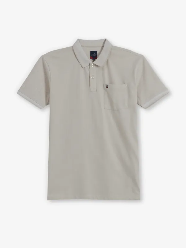 LOUIS PHILIPPE beige plain cotton t-shirt