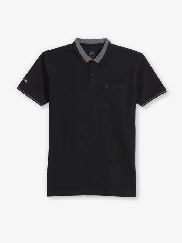 LOUIS PHILIPPE black plain cotton polo t-shirt