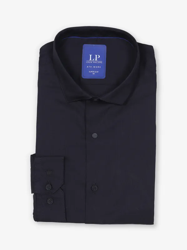 LOUIS PHILIPPE black plain cotton shirt