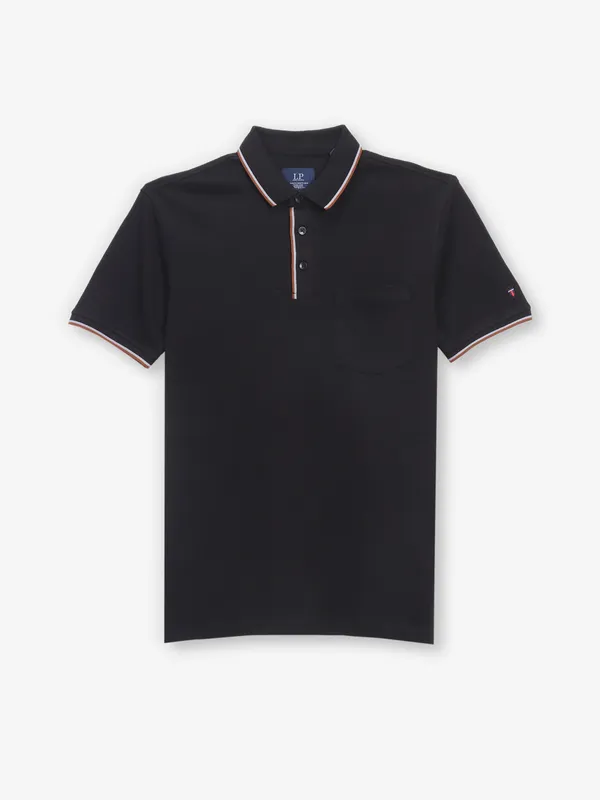 LOUIS PHILIPPE black plain t-shirt in cotton
