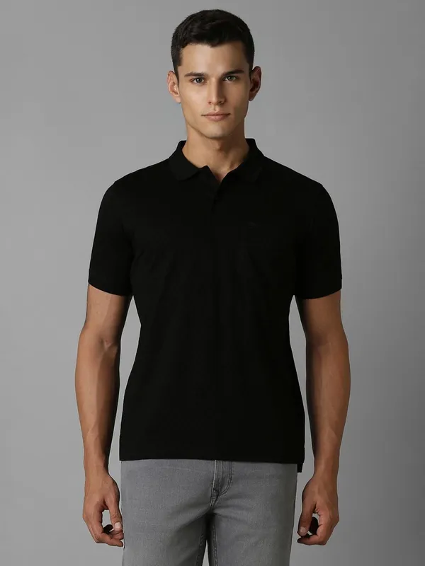 LOUIS PHILIPPE black printed cotton polo t-shirt