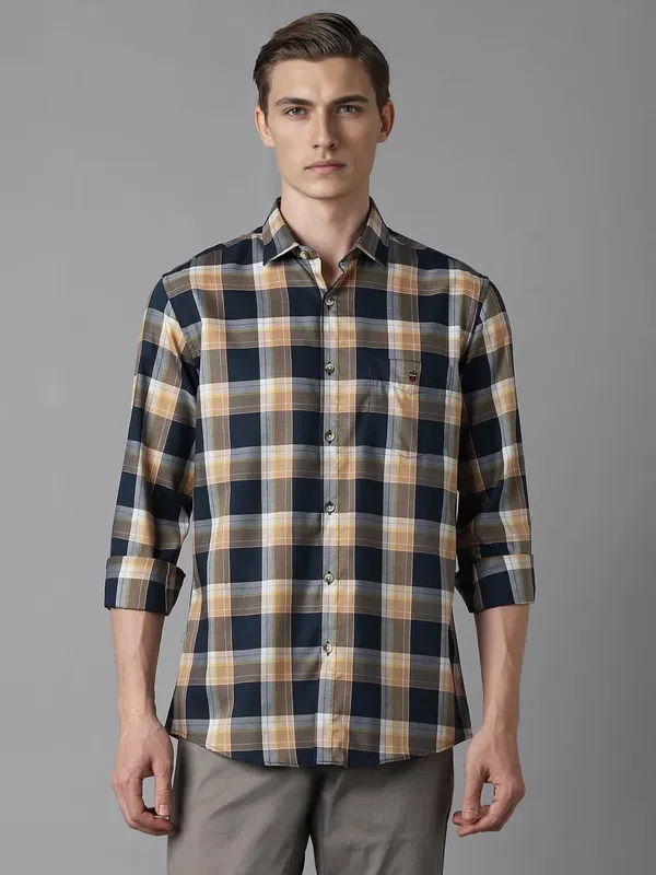 LOUIS PHILIPPE blue checkered cotton shirt