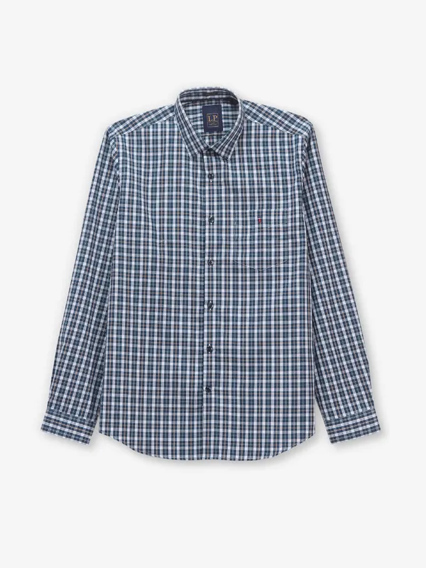 LOUIS PHILIPPE blue cotton shirt with checks pattern