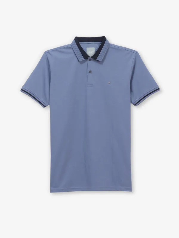 LOUIS PHILIPPE blue printed cotton polo t-shirt