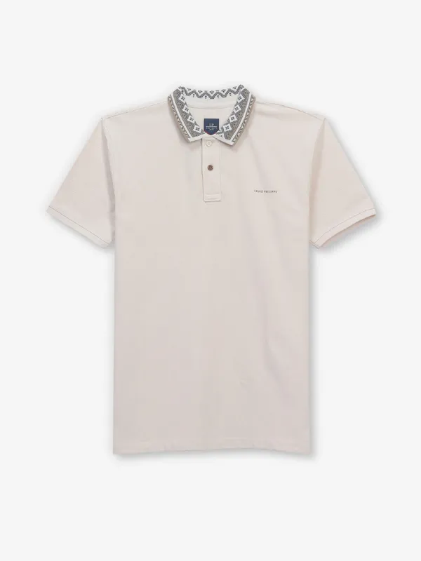LOUIS PHILIPPE cream slim fit cotton t-shirt