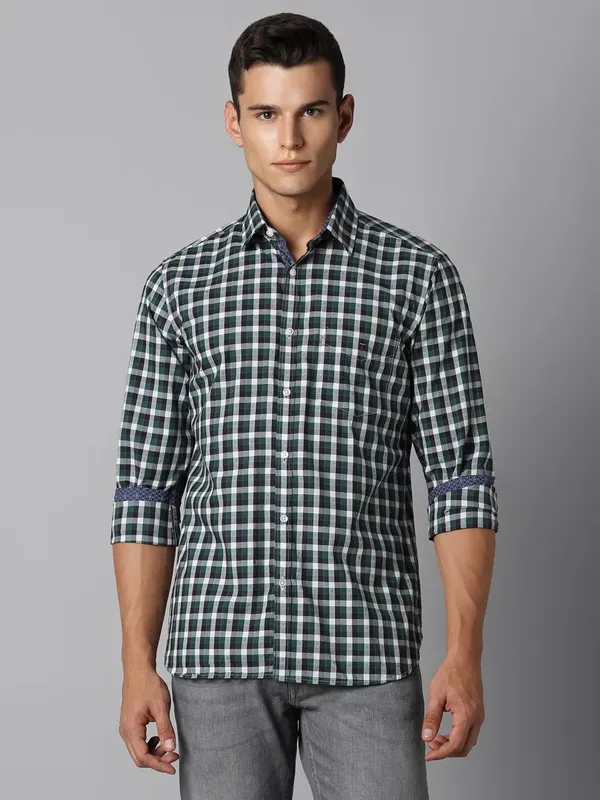 LOUIS PHILIPPE green and blue checkered cotton shirt