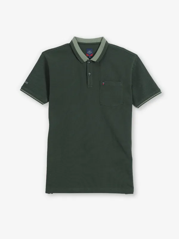 LOUIS PHILIPPE green plain cotton t-shirt