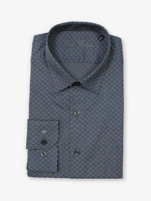 LOUIS PHILIPPE grey cotton printed formal wear shirt