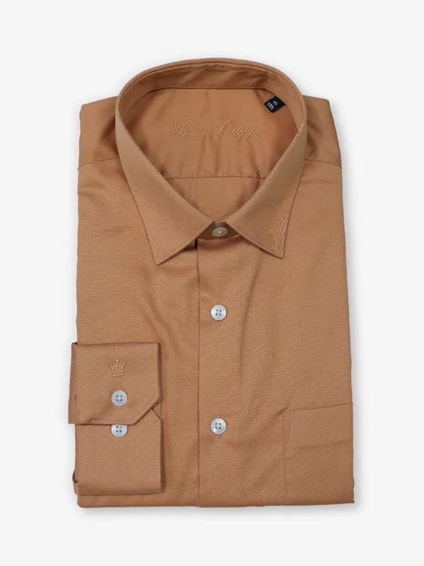 LOUIS PHILIPPE khaki plain slim fit formal wear shirt