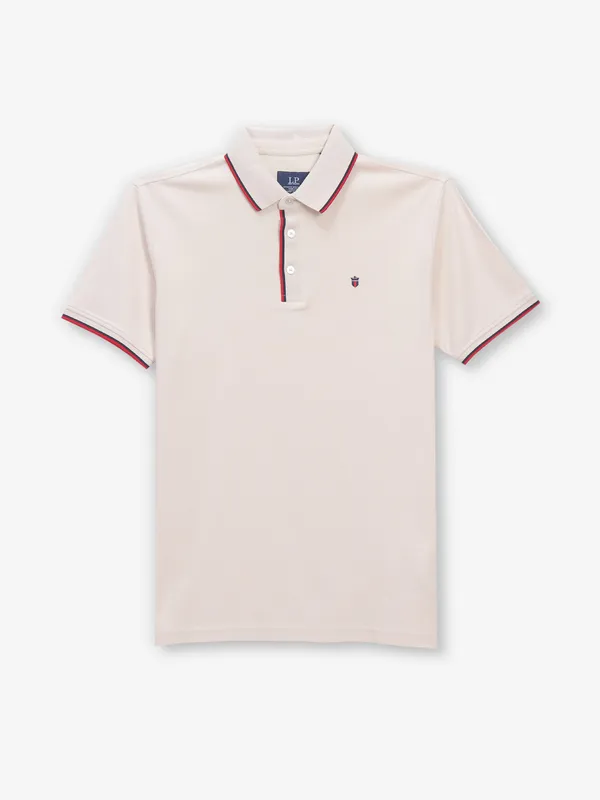 LOUIS PHILIPPE light beige plain cotton t-shirt