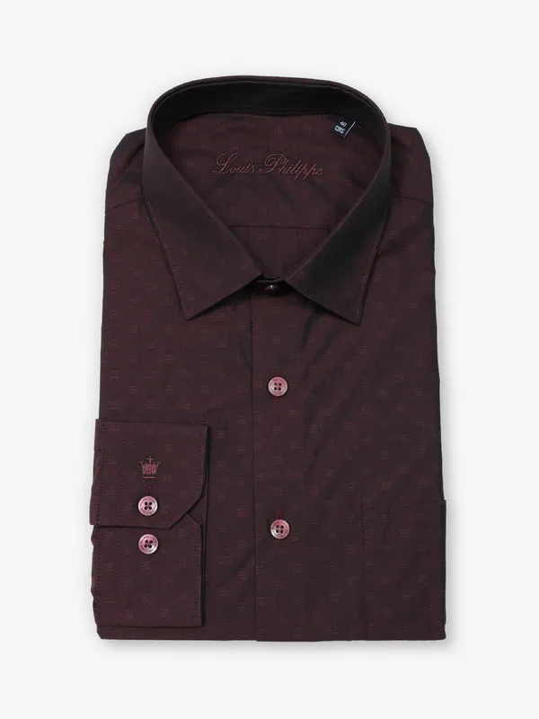 LOUIS PHILIPPE maroon printed formal wear shirt