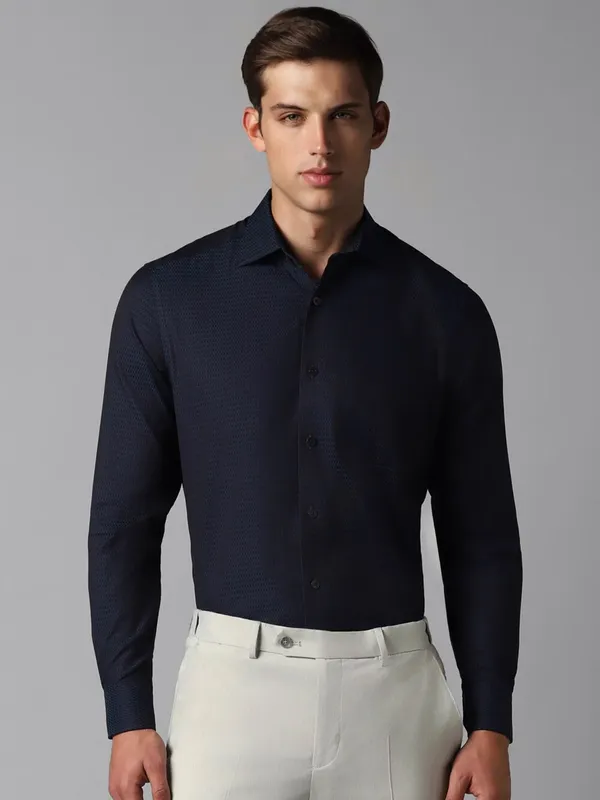 LOUIS PHILIPPE navy texure cotton shirt