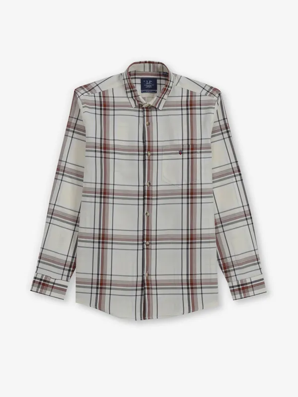 LOUIS PHILIPPE off white checks cutaway casual shirt for men