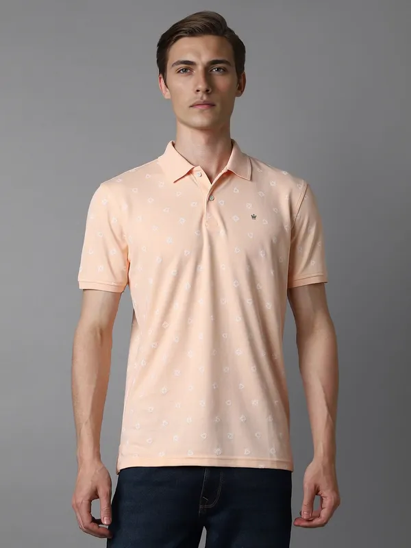 LOUIS PHILIPPE peach cotton printed polo t-shirt