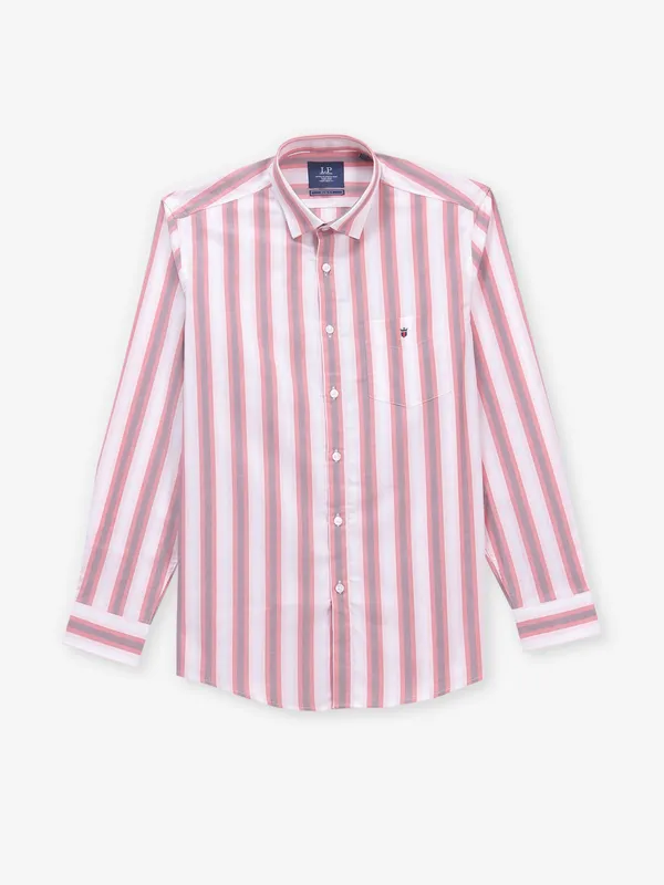 LOUIS PHILIPPE pink and white cool striped casual cotton shirt
