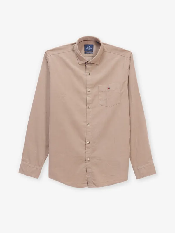 LOUIS PHILIPPE plain beige cotton shirt