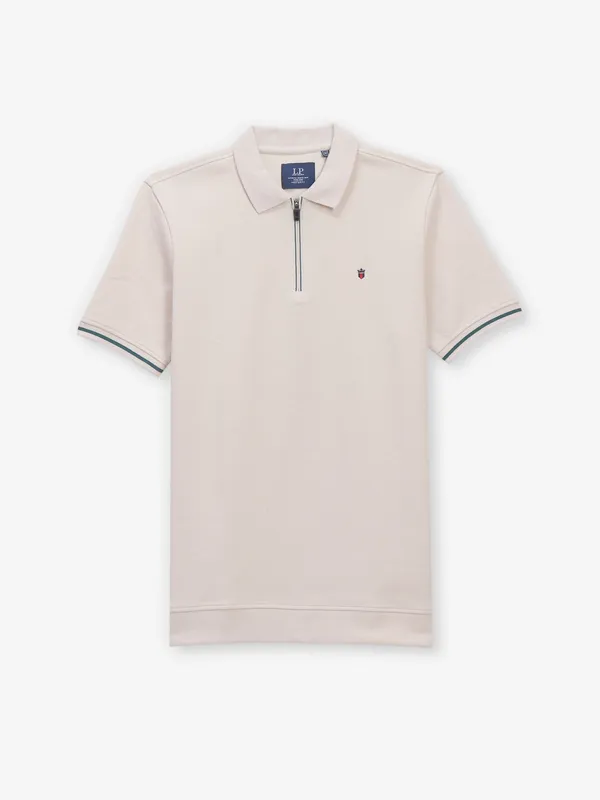 LOUIS PHILIPPE plain beige cotton t-shirt