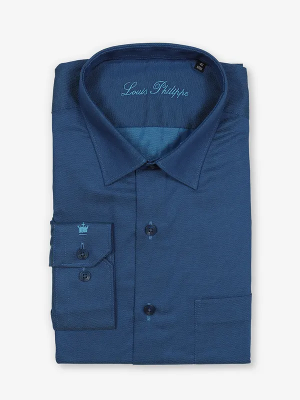 LOUIS PHILIPPE plain blue cotton shirt
