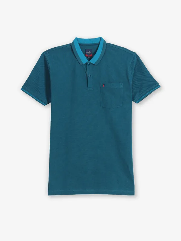 LOUIS PHILIPPE plain blue cotton t-shirt