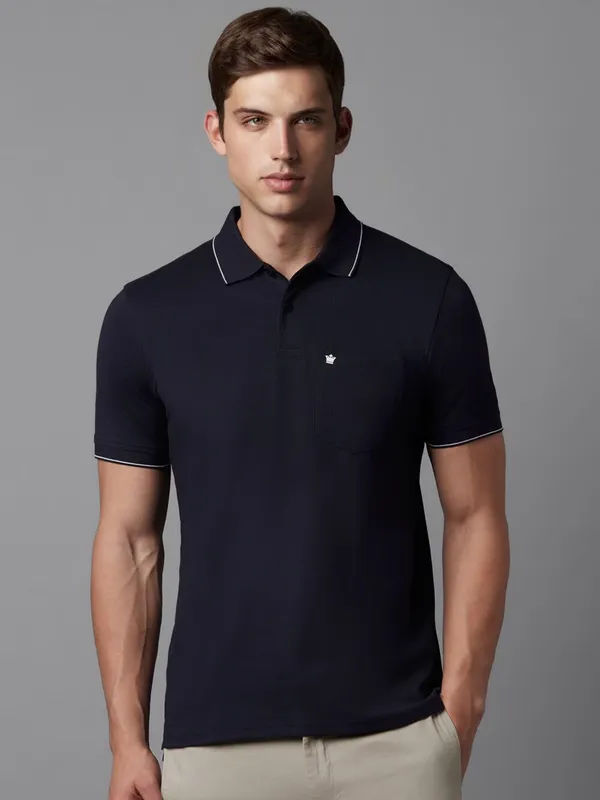 LOUIS PHILIPPE plain navy cotton t-shirt