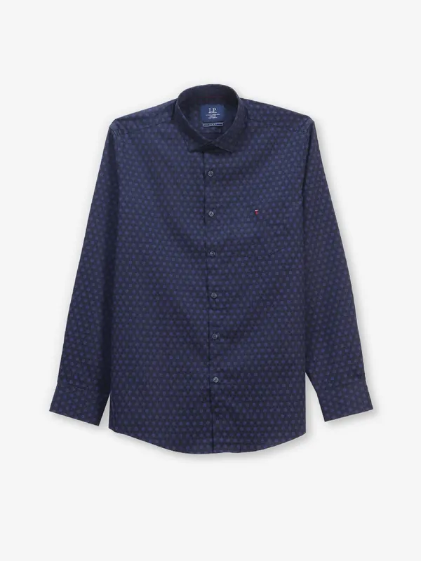 LOUIS PHILIPPE printed dark blue cotton shirt