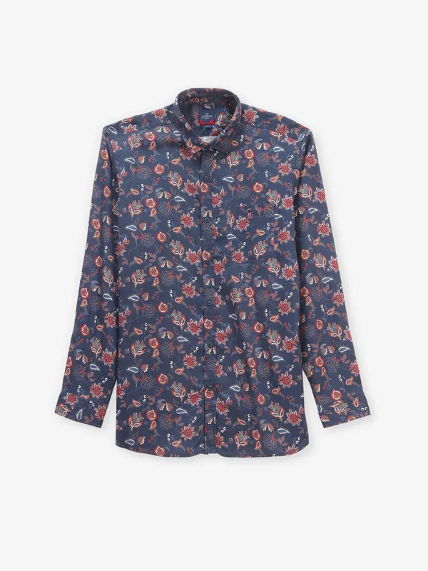 LOUIS PHILIPPE printed greyish blue cotton shirt