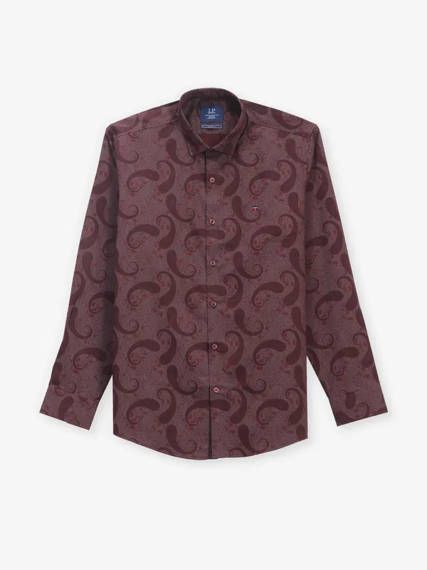 LOUIS PHILIPPE printed maroon cotton shirt