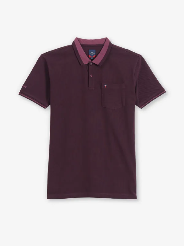 LOUIS PHILIPPE purple plain cotton t-shirt