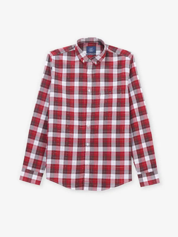 LOUIS PHILIPPE red checks cotton casual shirt