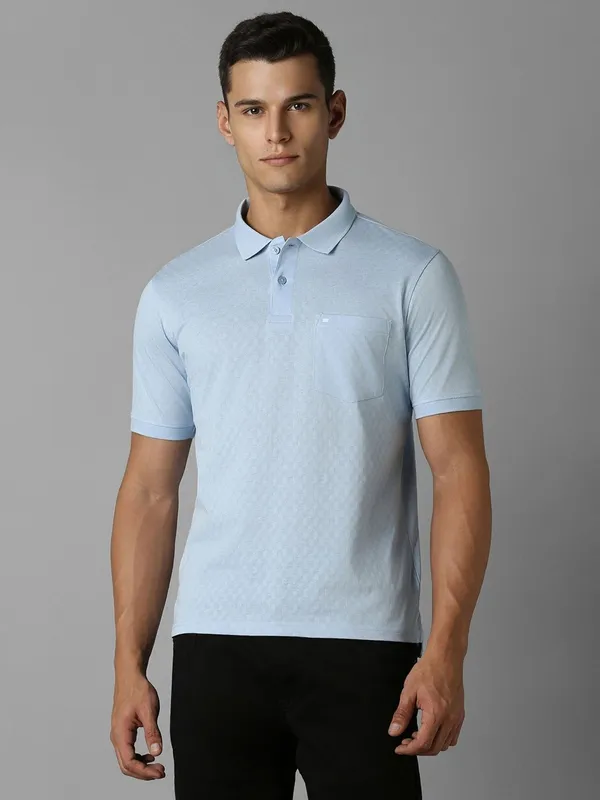 LOUIS PHILIPPE sky blue cotton printed polo t-shirt