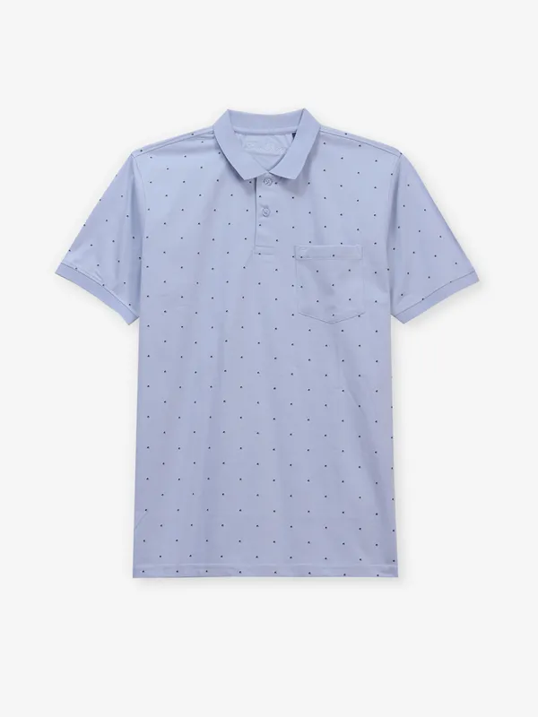 LOUIS PHILIPPE sky blue printed cotton polo t-shirt