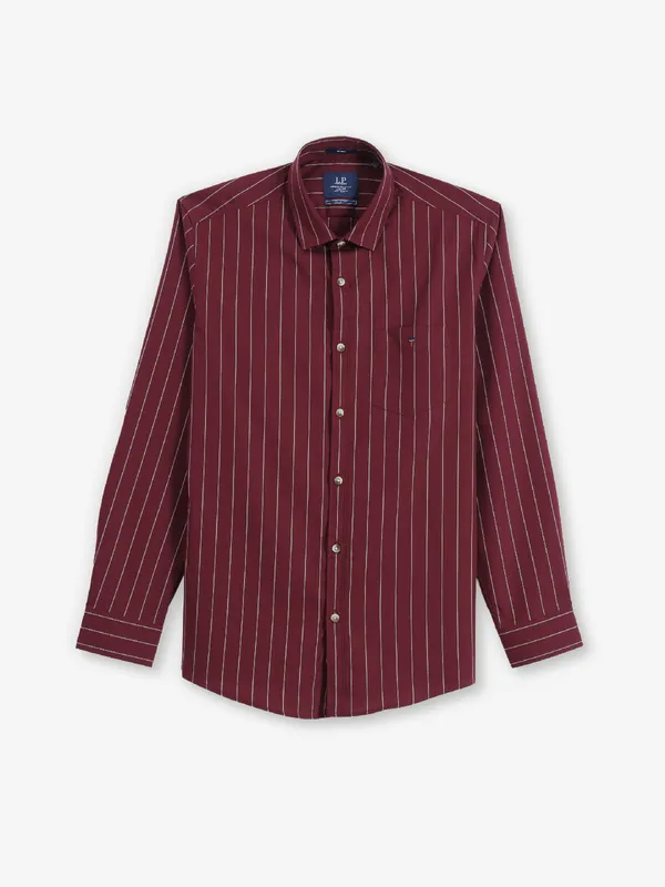 LOUIS PHILIPPE stripe maroon casual shirt for men