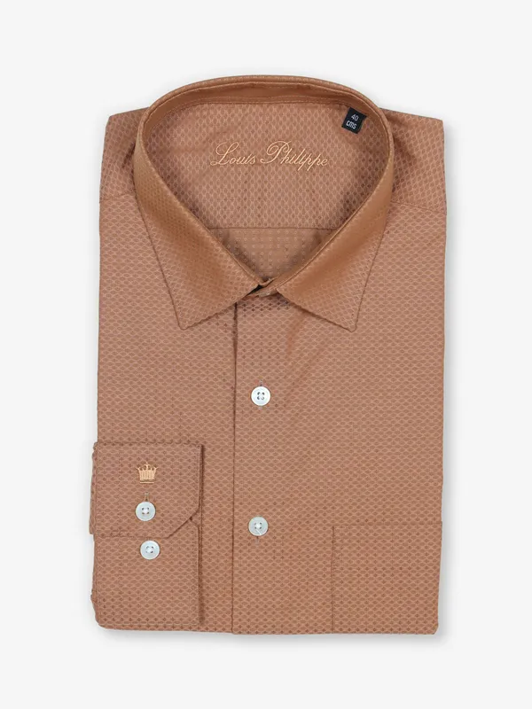 LOUIS PHILIPPE texture brown cotton shirt