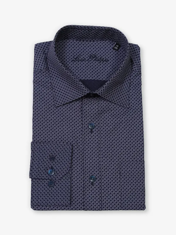 LOUIS PHILIPPE texture navy formal cotton shirt