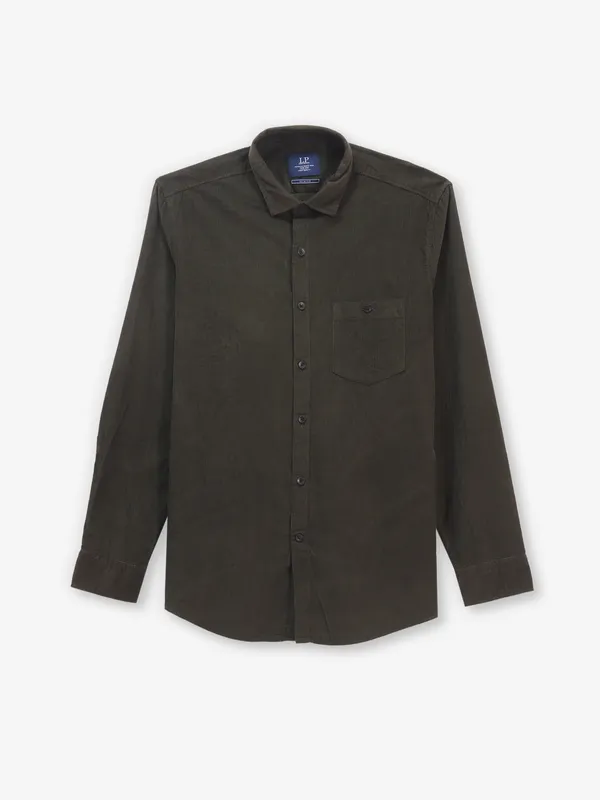 LOUIS PHILIPPE textured dark olive cotton shirt