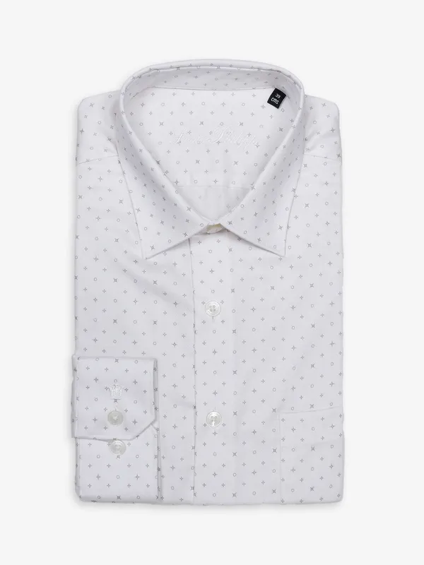 Louis Philippe white cotton printed shirt