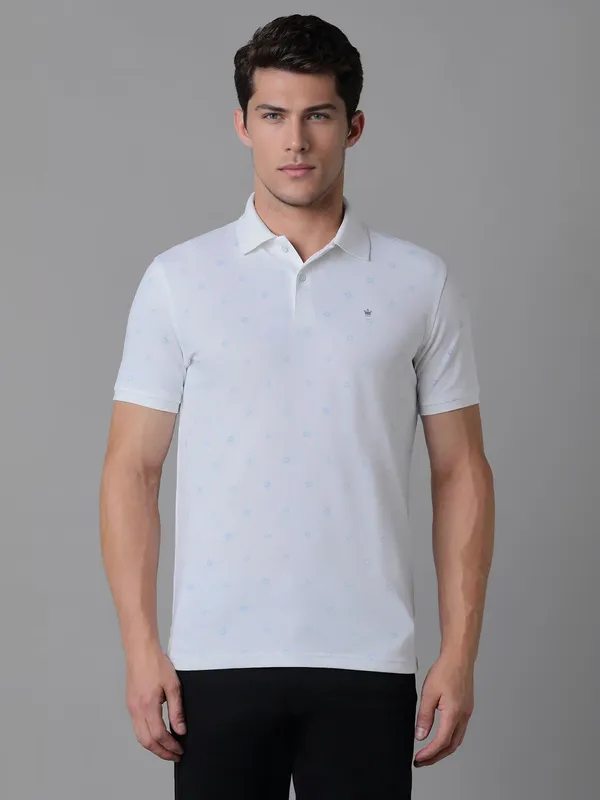 LOUIS PHILIPPE white cottton polo printed t-shirt