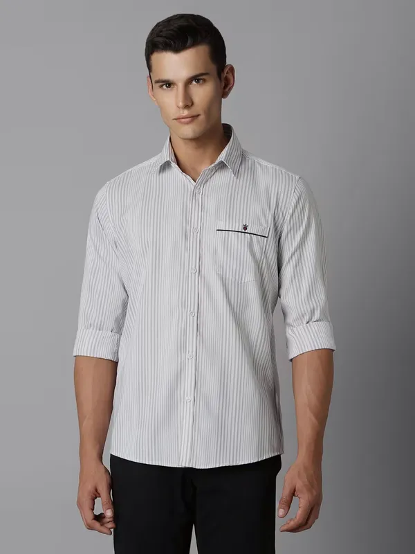 LOUIS PHILIPPE white lined cotton shirt