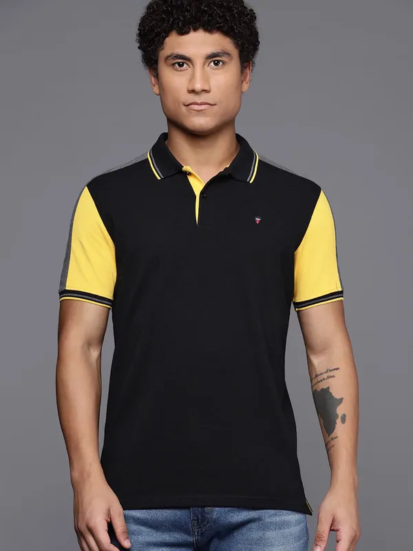 LP black cotton casual polo t-shirt